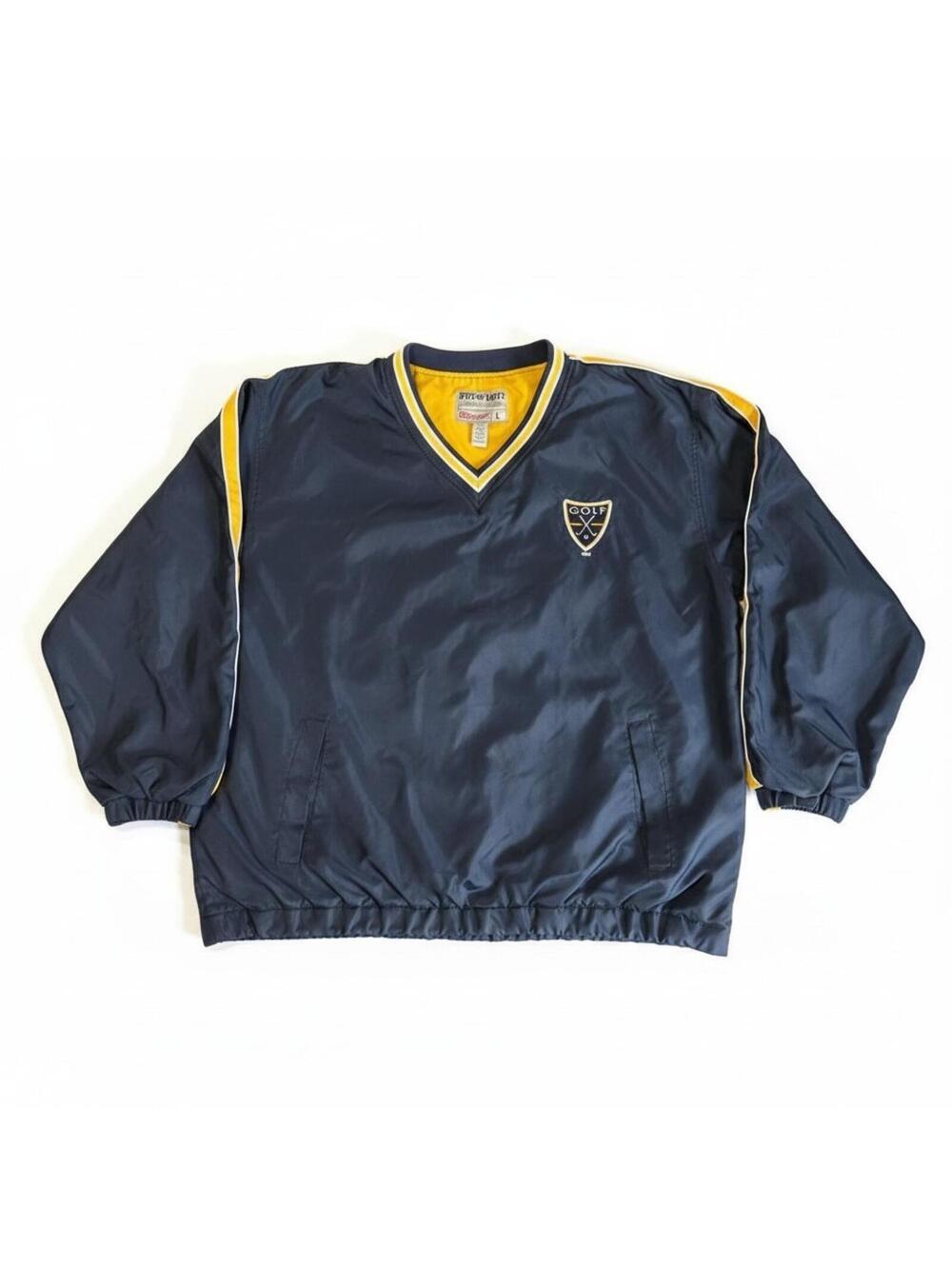 Vintage Steve & Barrys Golf Windbreaker Mens Large Navy Yellow V-Neck Pullover J
